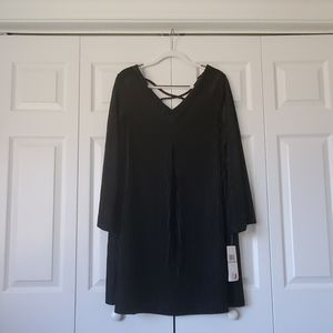 Striped Long Sleeve Black Velvet Dress